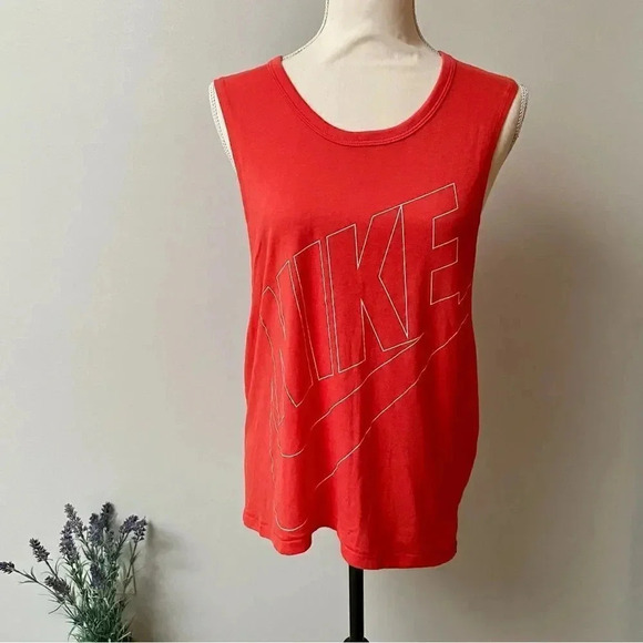 Nike Coral Red Racerback Tank Top Medium Block Logo Activewear Shirt - Picture 11 of 11